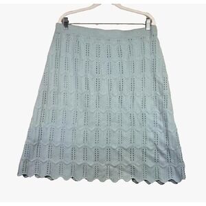 St. John Collection Skirt Womens 12 Blue A-Line Pointelle Scalloped Made USA